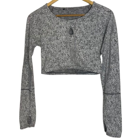 Gymshark Women's S Fleur Texture Charcoal Marl Long Sleeve‎ Crop Top Workout Gym - Picture 2 of 7